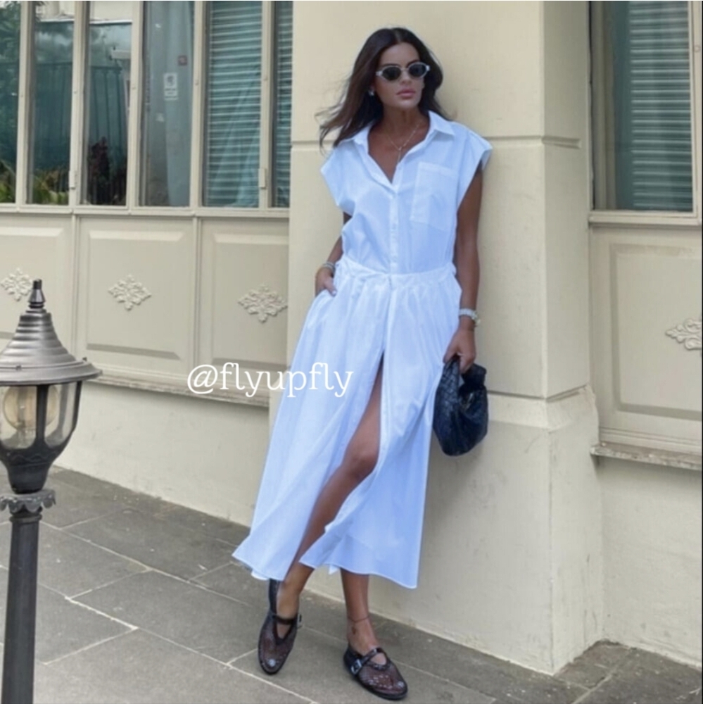Zara  Poplin Sleeveless Collared Shirt Midi Dress Blue - Picture 4 of 16